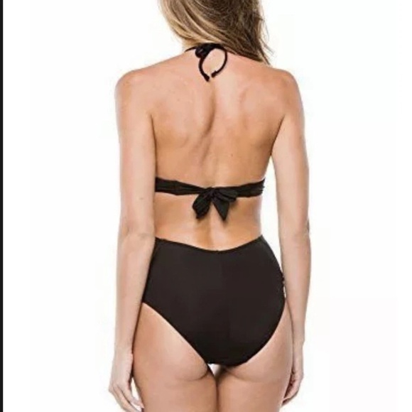 Kenneth Cole Women’s Black Strappy Cutout Halter One Piece Swimsuit XL - Picture 2 of 9